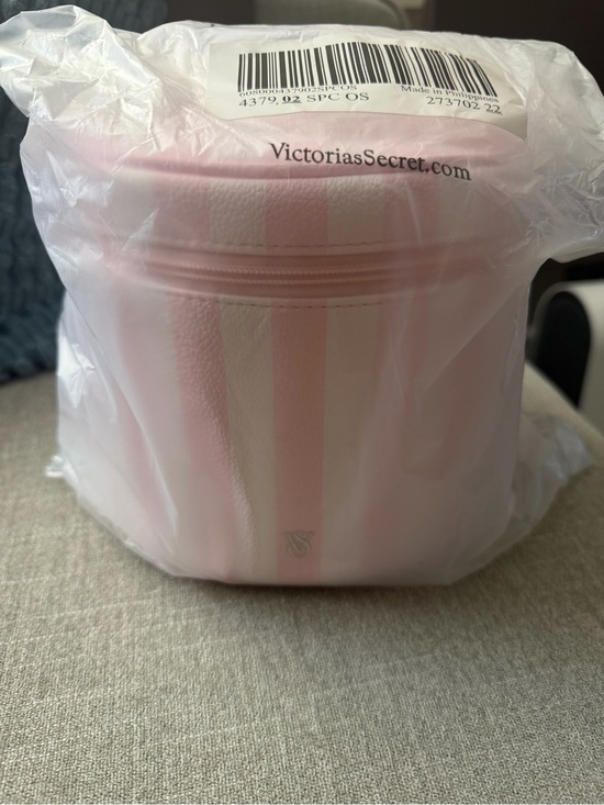 Victoria's Secret Other - Victoria's Secret Pink & White Striped Round Travel Cosmetic Pouch